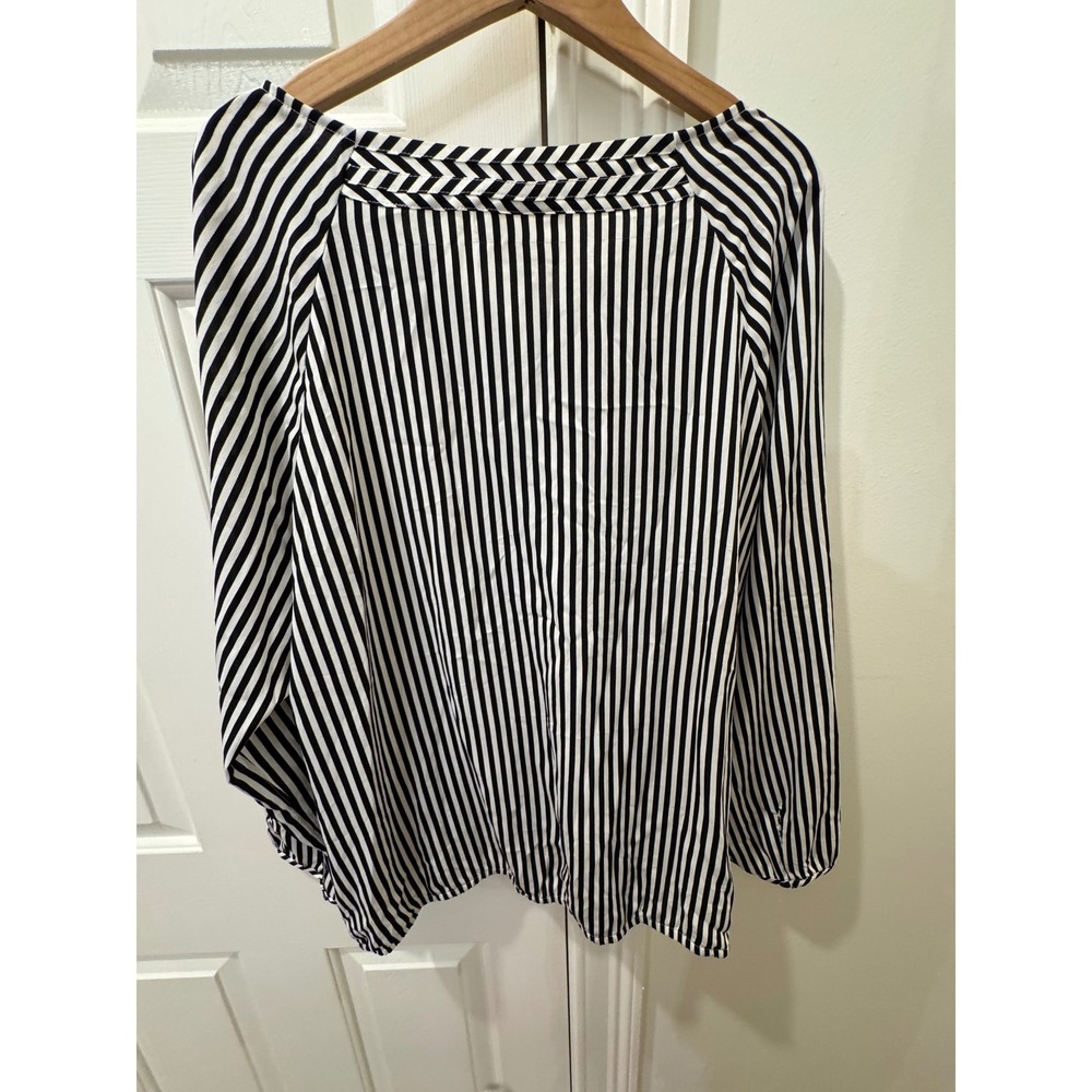 Chicos Boho Stripe Popover Top 3/4 Sleeve Black White Blouse Size 3 XL 570170381 - Picture 4 of 6